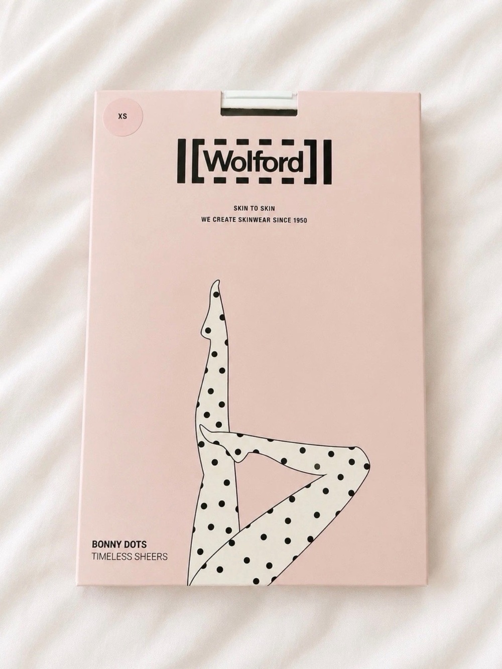 Wolford Sheer Polka Dot Tights Packaging - Pink and Black